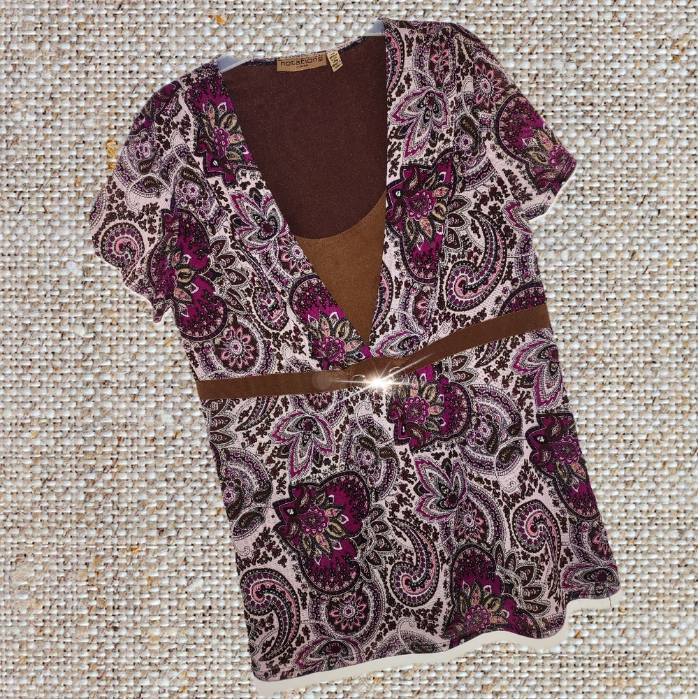 Notations Plus Sz Paisley Brown & Cranberry Top
